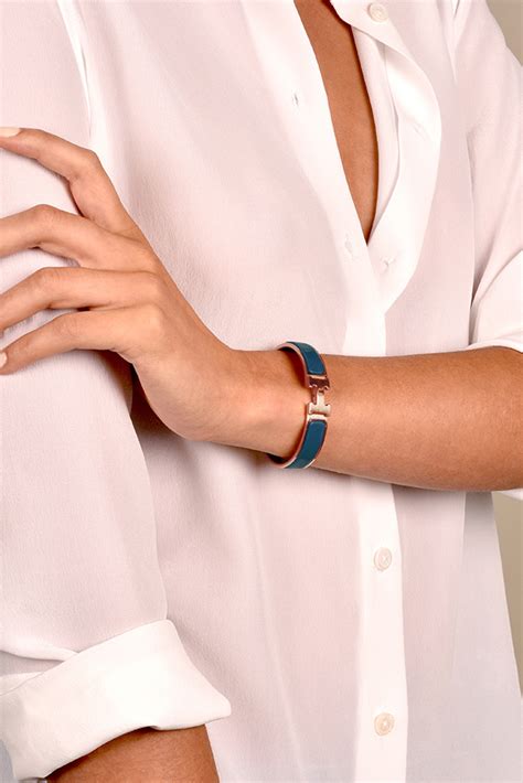 hermes narrow enamel bracelet rose gold bleu biarritz|hermes click h bracelet.